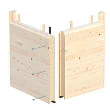 Load image into Gallery viewer, Two wooden sauna wall panels with predrilled holes, dowels, and screws, shown before connection