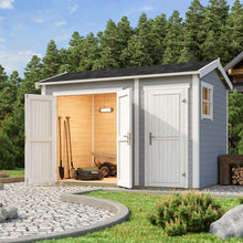 Load image into Gallery viewer, 12 x 7 DIY KIT Back Yard WorkShop and Shed painted Light Grsay by WholeWodCabins