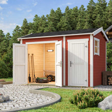 Load image into Gallery viewer, 12x7 DIY KIT Back Yard WorkShop and Shed painted Red and White by WholeWodCabins