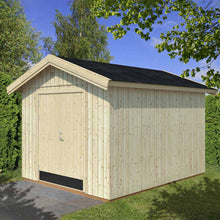 Load image into Gallery viewer, 9 x 11 Natural Color Shed Garage Sebring in Back Yard by WholeWodCabins