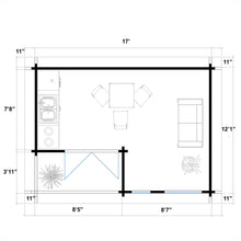 Load image into Gallery viewer, 17x13 Cabin Breckenridge Floor Plan by WholeWoodCabins