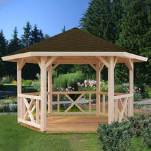 Load image into Gallery viewer, Natural color and With Brown Roof Shingles Gazebo Keystone Next to Lake by WholeWoodCabins