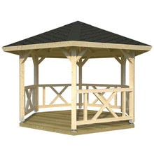 Load image into Gallery viewer, Natural color and With Black Roof Shingles Gazebo Keystone on White Background by WholeWoodCabins