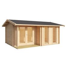 Load image into Gallery viewer, Wooden Cabin With Tall Windows and Double Glass Door on White BackGround by WholeWoodCabins