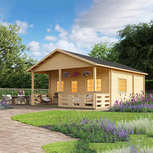 Load image into Gallery viewer, Tiny House or Cabin Mountaineer with Terrace and Loft on Off Grid, decorated with flowers by WholeWoodCabins