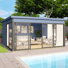 Load image into Gallery viewer, Modern Blue Color Natural Wooden Backyard Cabin Tampa Next to the Swimming Pool