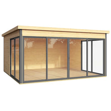 Load image into Gallery viewer, Wooden Backyard Cabin with Bid Glass Windows and Sliding Doors  on the White Background