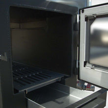 Load image into Gallery viewer, Wood Fired Hottub Open Glass Door Fireplace Inside View by WholeWoodCabins