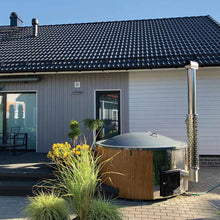 Load image into Gallery viewer, Wood Fired Hottub With Gray Hard Top by WholeWoodCabins
