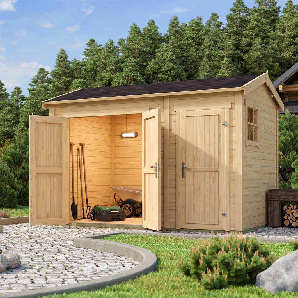 Modern Natural Wood Two Room Backyard Shed and WorkShop and Shed in the Garden bu WholeWoodCabins