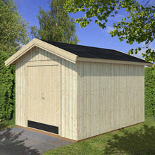 Load image into Gallery viewer, 9 x 11 Natural Color Shed Garage Sebring in Back Yard by WholeWodCabins
