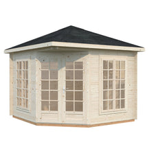 Load image into Gallery viewer, Natural Wooden 9x9 Cabin Aruba, Double Glass Doors And Two Double side Windows, on White BackGround by WholeWoodCabins

