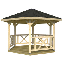 Load image into Gallery viewer, Natural color and With Black Roof Shingles Gazebo Keystone on White Background by WholeWoodCabins
