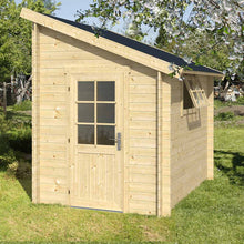 Load image into Gallery viewer, Wooden DIY Shed in the Middle of Blooming Trees  in the Back Yard
