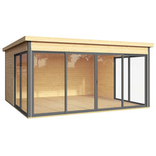 Load image into Gallery viewer, Wooden Backyard Cabin with Bid Glass Windows and Sliding Doors  on the White Background
